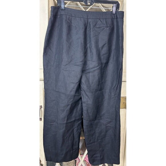 Emma James Womens Size 12 Black Linen Blend Wide Straight Leg Ankle Pants N4 - Picture 7 of 12